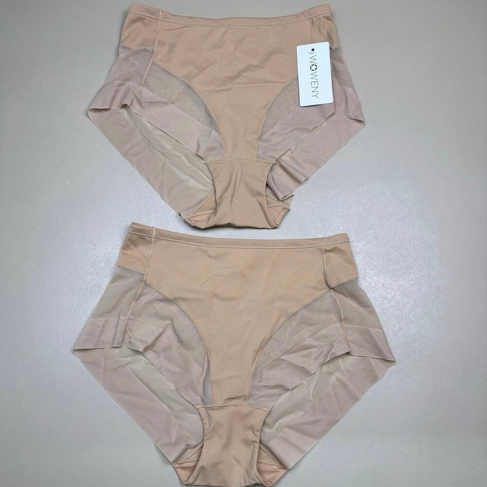 WOWENY Women’s Nude Seamless Mesh Brief Panties 2 Pack L High Waist Shaping NWT
